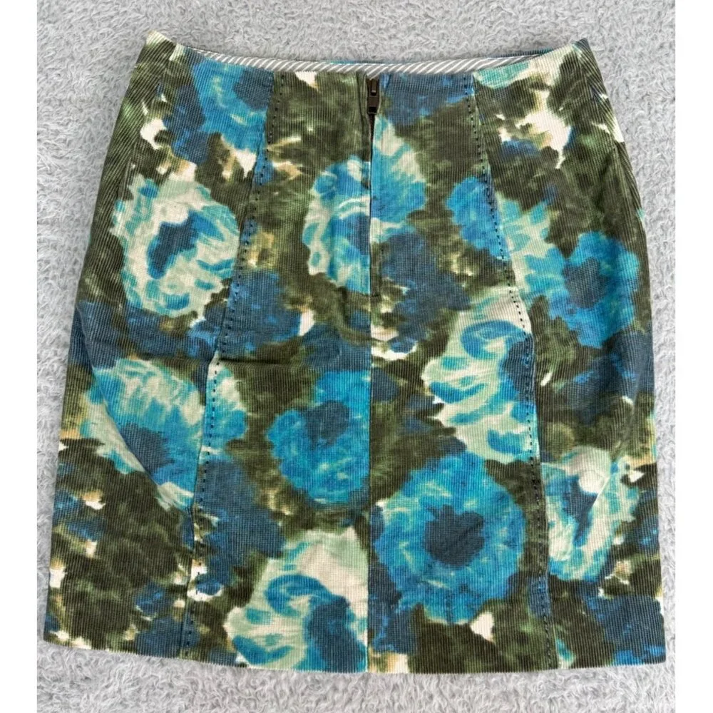 Anthropologie Womens Floral Corduroy Pencil Skirt Size 2 Green & Blue Vtg Style - Picture 3 of 11